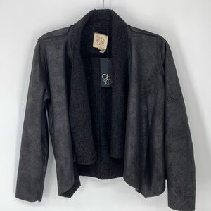 Chaser Faux Suede Shearling Reversible Waterfall Neck Jacket NWT Size Small